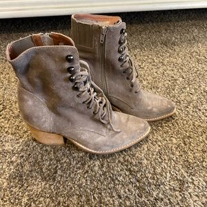 Jeffrey Campbell gray suede lace up boots